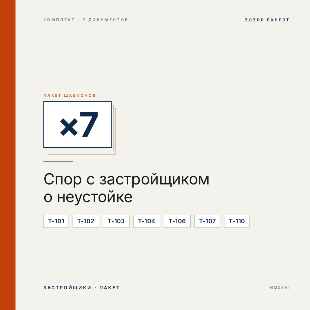 Спор с застройщиком о неустойке — пакет из 7 шаблонов